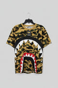 A Bathing Ape BAPE Shark Face 1st Camo Yellow T-Shirt Mens XL WGM Short Sleeve