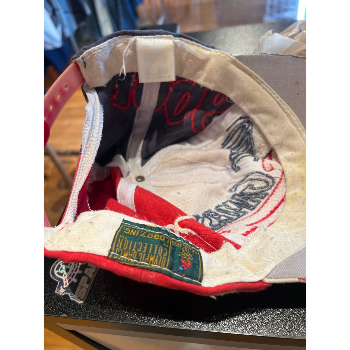 Vintage 1996 Atlanta Olympic Games Logo 7 Snapback Hat USA Red White Blue Grey