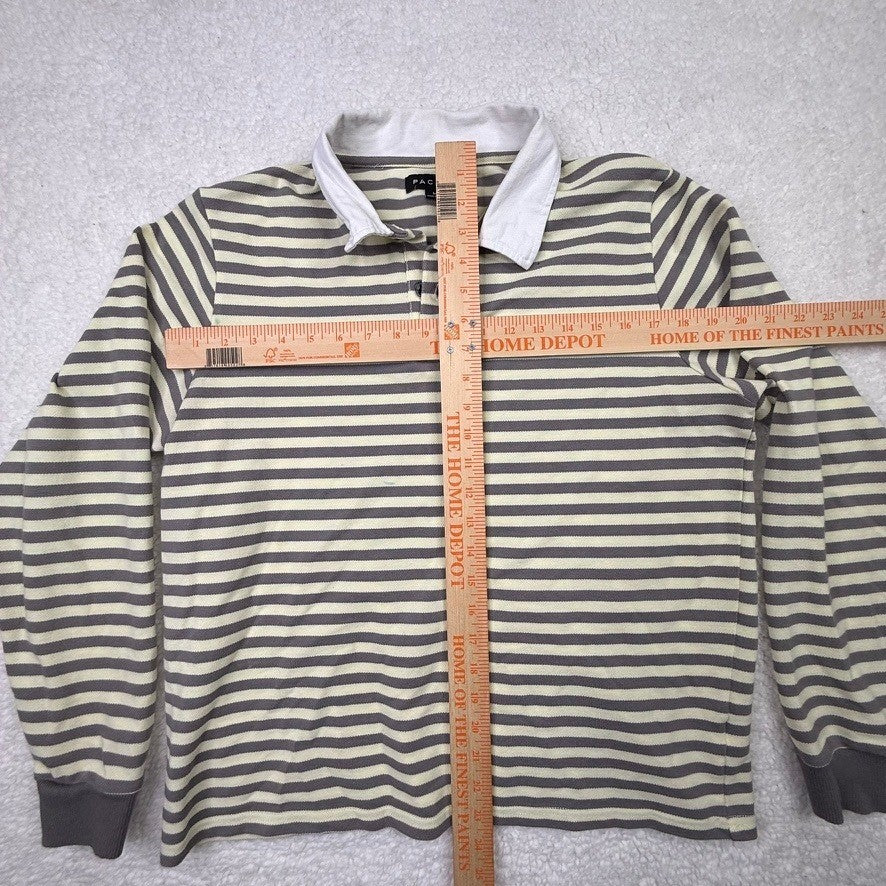 PacSun Mens Striped Rugby Shirt Long Sleeve Collar Button M