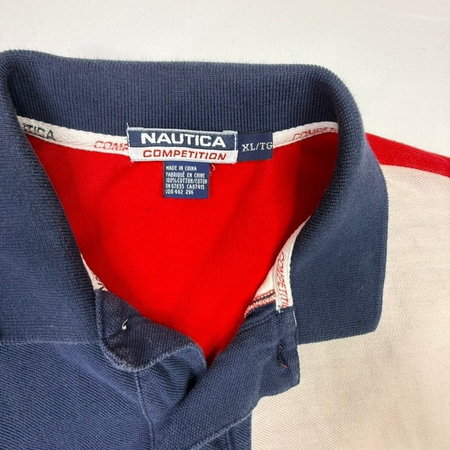 Nautica Competition Polo Shirt Mens XL/TG Colorblock Red Navy White USA