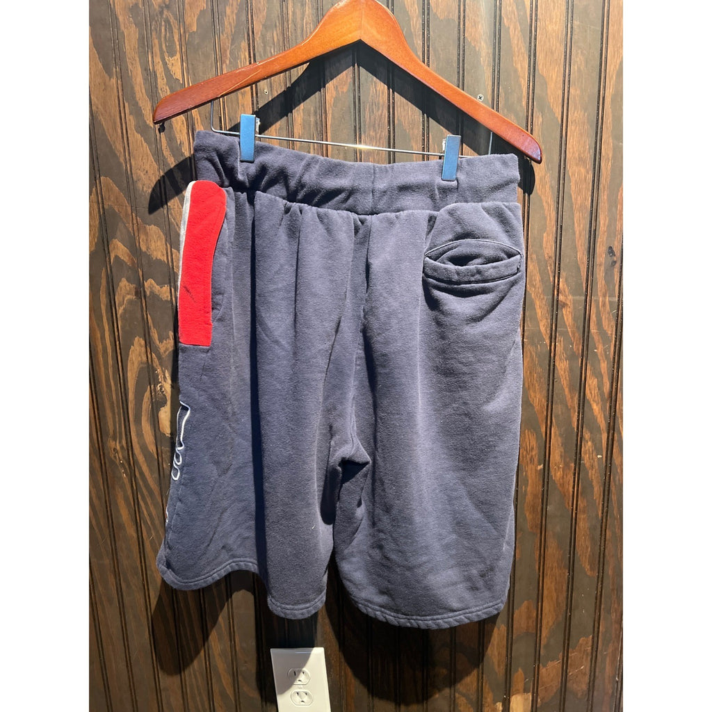Navy Blue Fleece Graphic Sweat Shorts Drawstring Waist Streetwear Men's XLarge