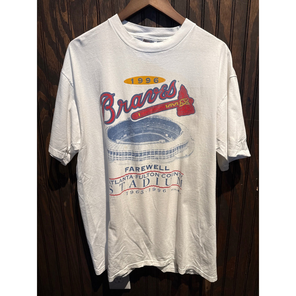 Vintage 1996 Atlanta Braves Farewell Stadium T-Shirt White Hanes XL 25x30 MLB