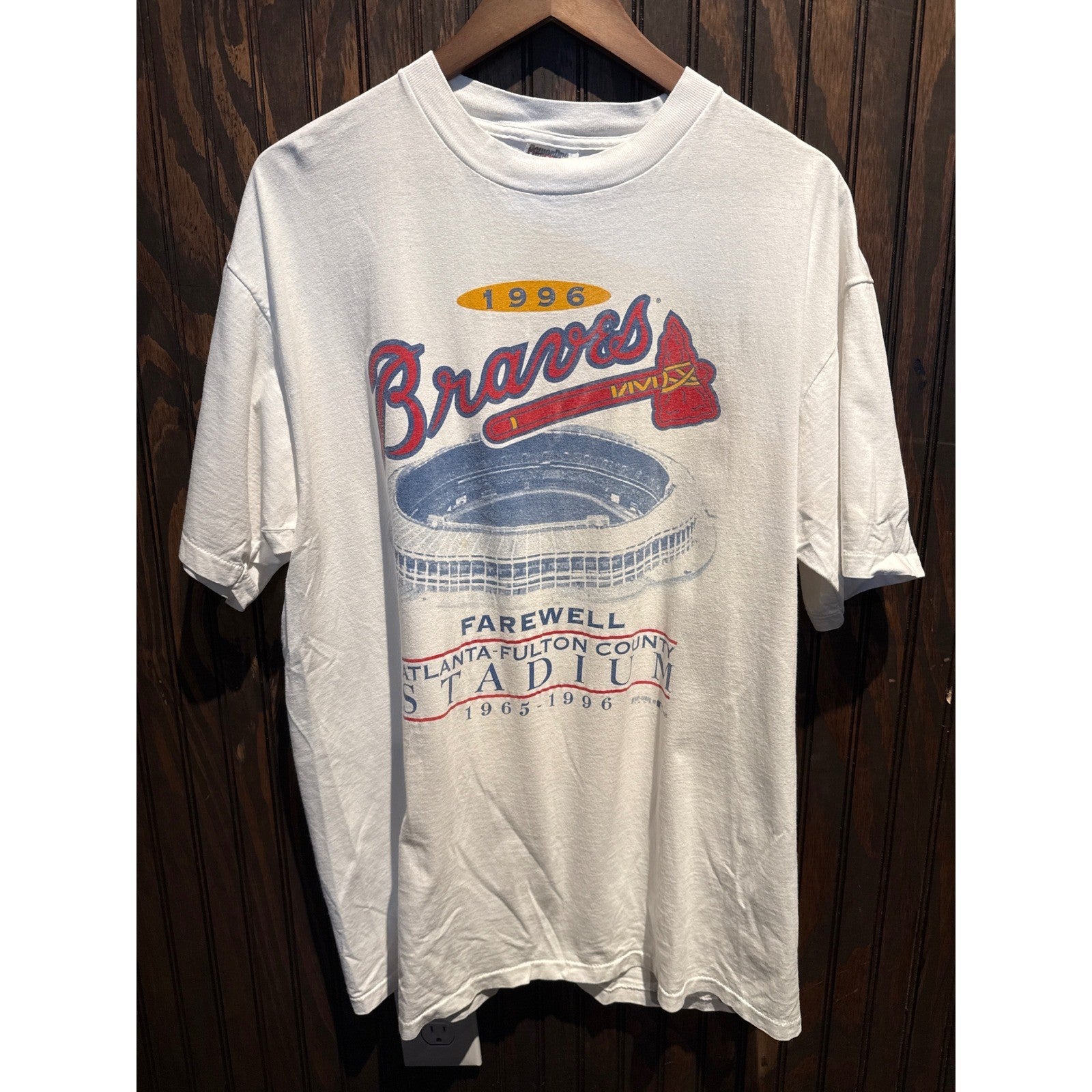 Vintage 1996 Atlanta Braves Farewell Stadium T-Shirt White Hanes XL 25x30 MLB