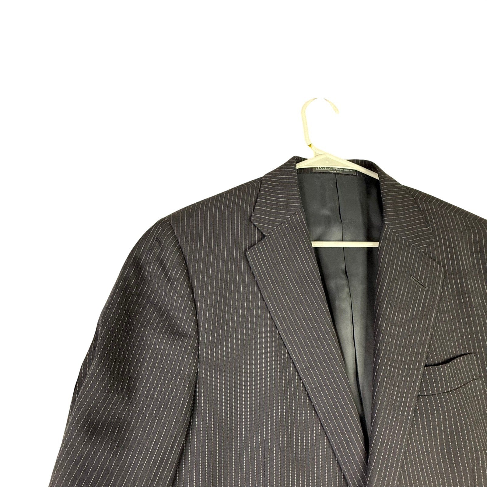 Polo Ralph Lauren Navy Blue Pinstripe Blazer Made in Italy Mens Two Button