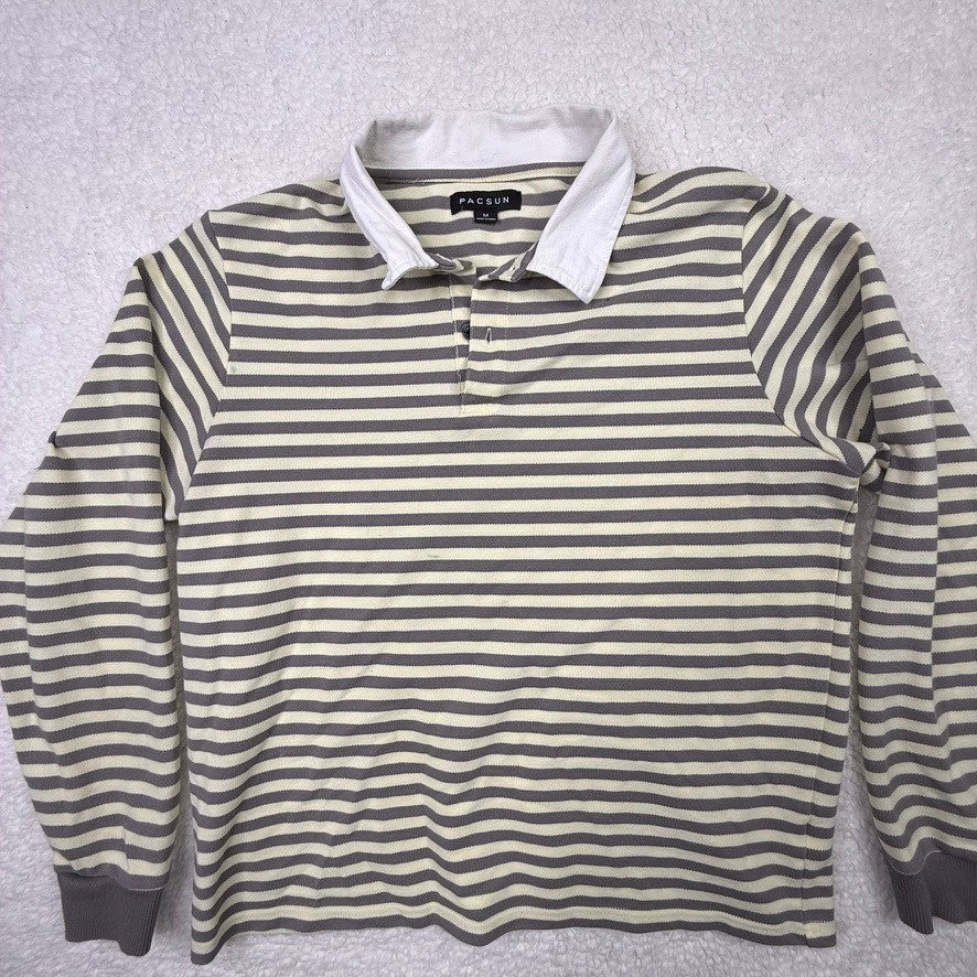 PacSun Mens Striped Rugby Shirt Long Sleeve Collar Button M