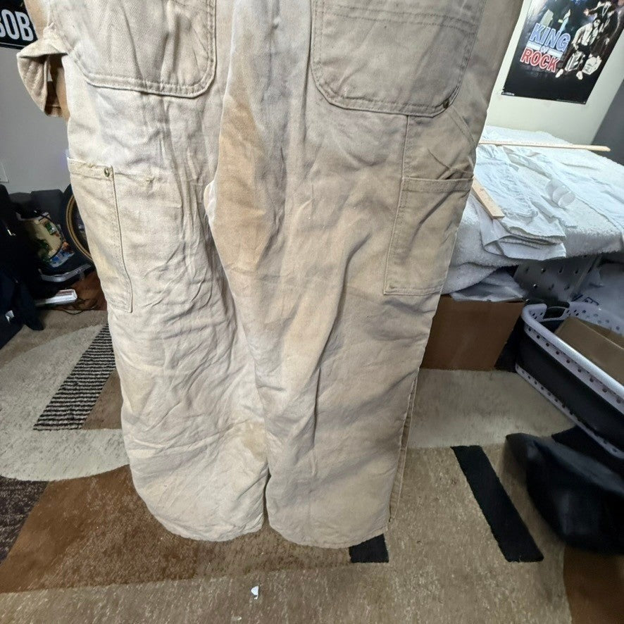 Carhartt Tan Duck Canvas Bib Overalls Workwear Dungarees Men's Size XL