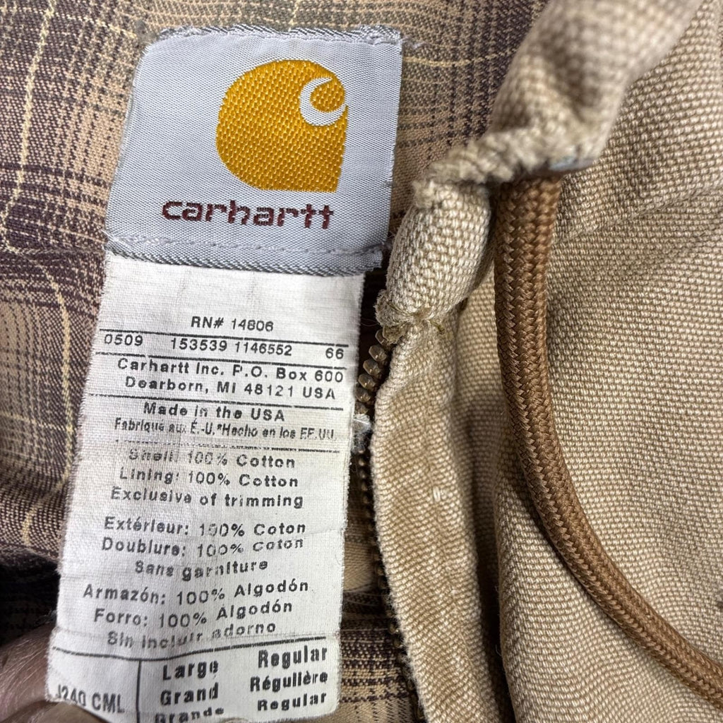 Carhartt Sandstone Duck Sherpa Lined Hooded Work Jacket Mens Large Tan Workwear