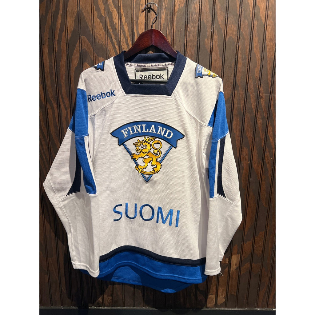 Reebok Finland Suomi National Hockey Team Jersey White Blue Mens XL 30x23