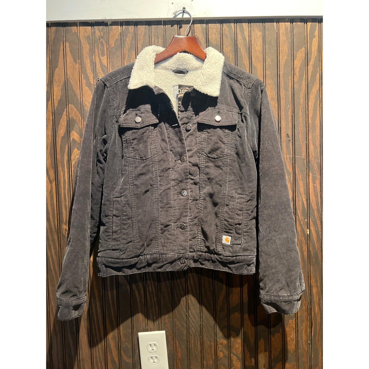 Carhartt Corduroy Sherpa Lined Trucker Jacket Charcoal Grey Workwear Coat