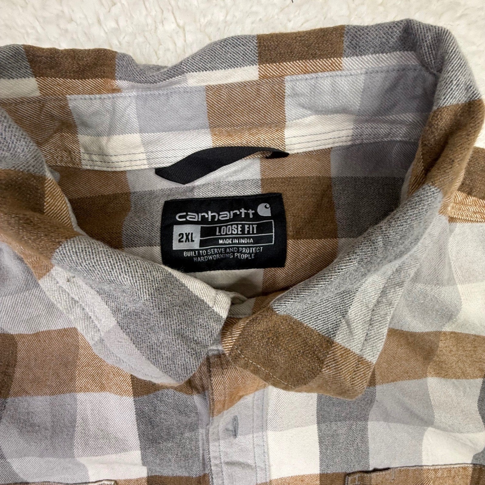 Carhartt Mens Plaid Flannel Long Sleeve Button Up Shirt Loose Fit 2XL