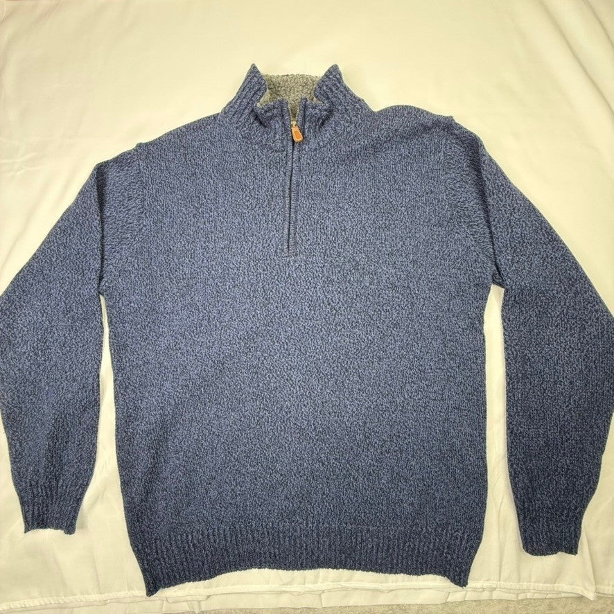 Oscar de la Renta Blue Speckled Quarter Zip Sweater Men's Size L Wool Blend