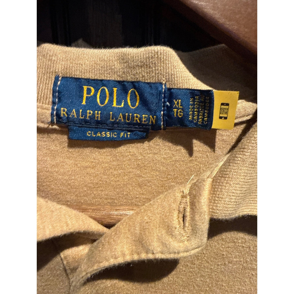 Polo Ralph Lauren Mens Classic Fit Tan Khaki Cotton Short Sleeve Polo Shirt L