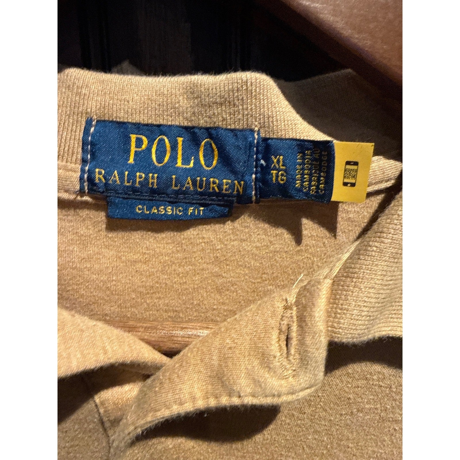 Polo Ralph Lauren Mens Classic Fit Tan Khaki Cotton Short Sleeve Polo Shirt L