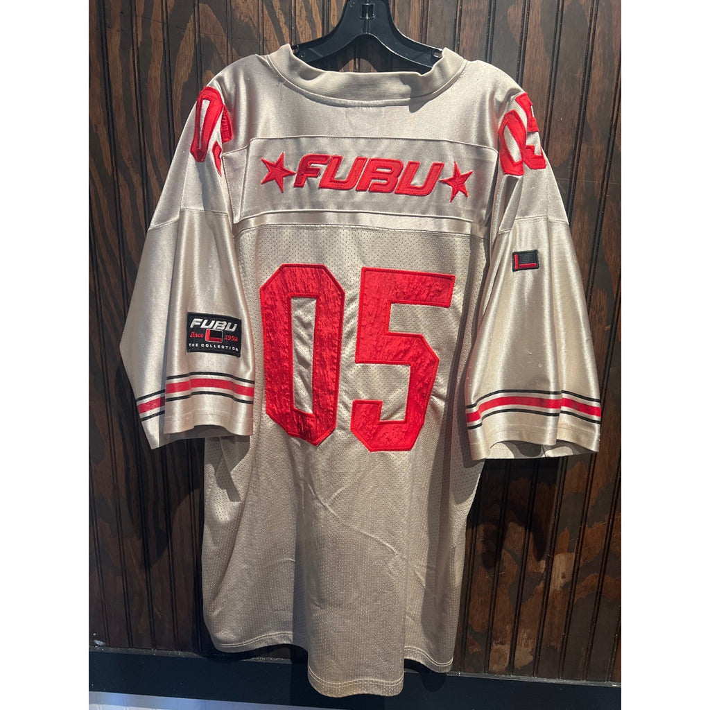 Vintage FUBU The Collection Football Jersey Gold Red Mesh Mens XXL 90s Hip Hop