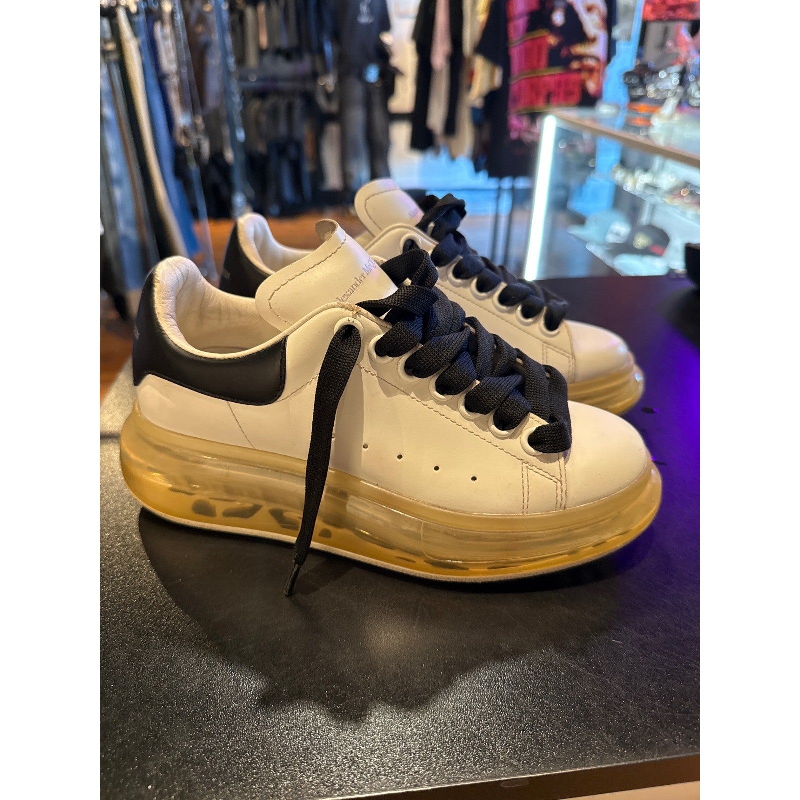 Alexander McQueen Sneakers White Black Transparent Sole 611698 Size 35.5