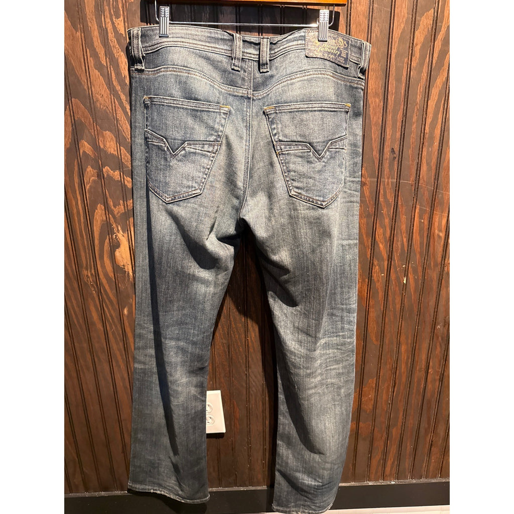 Diesel Larkee Blue Denim Straight Leg Jeans Mens 36x31 Medium Wash Whiskered