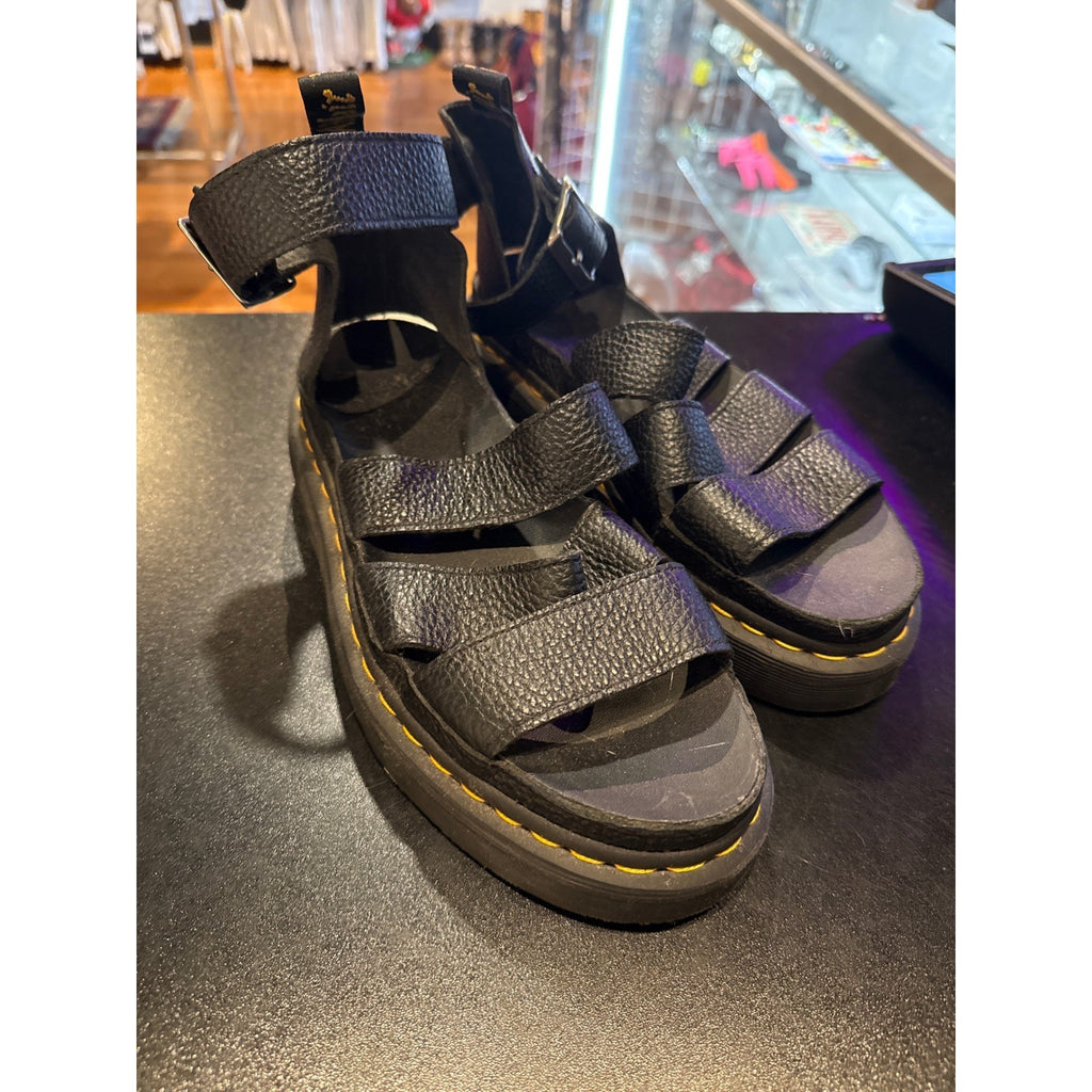 Dr. Martens Clarissa II Quad Black Pebbled Leather Platform Sandals Womens 8