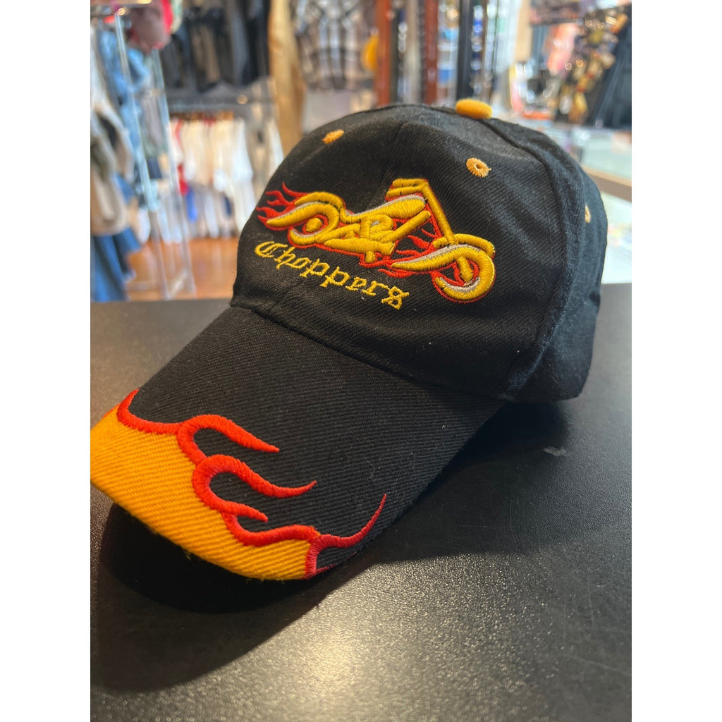 Choppers Motorcycle Hat Black Flame Embroidered Biker Baseball Cap Adjustable