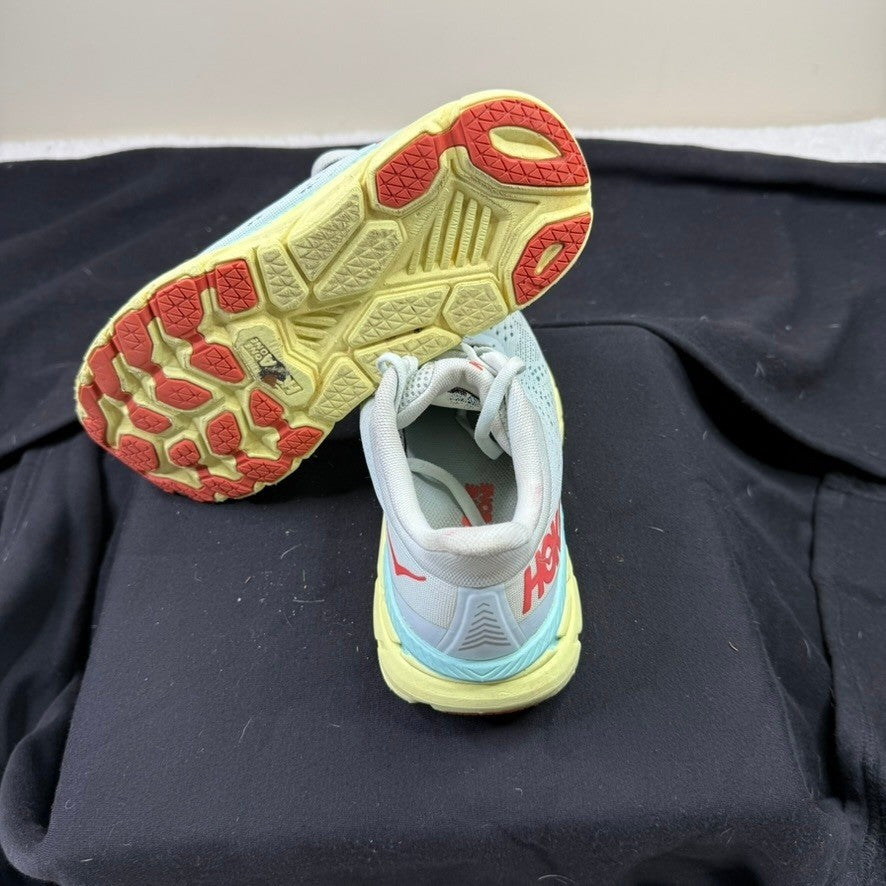 Hoka Clifton 7 Running Shoes Womens Size 8 Light Blue Yellow Red Comfort