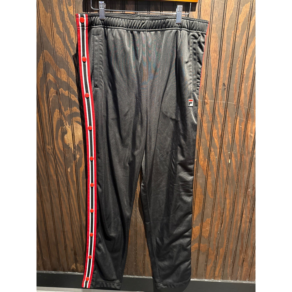 Fila Mens Black Red White Snap Button Side Stripe Track Pants Tearaway 17x31