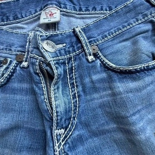 True Religion Joey Super T Flare Jeans Mens 33 Medium Wash Blue Made in USA