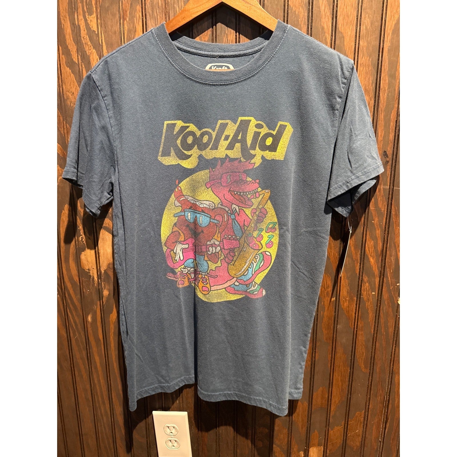 Kool-Aid Man Graphic T-Shirt Mens Large Blue Retro Saxophone Dinosaur Tee