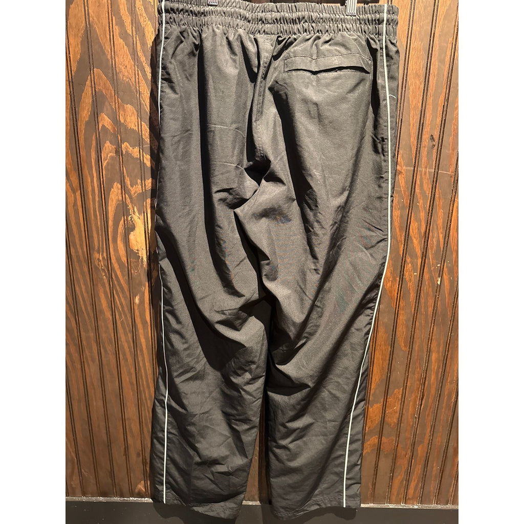 Nike Mens Track Pants Black Nylon Windbreaker Piping Swoosh Logo Straight Leg L