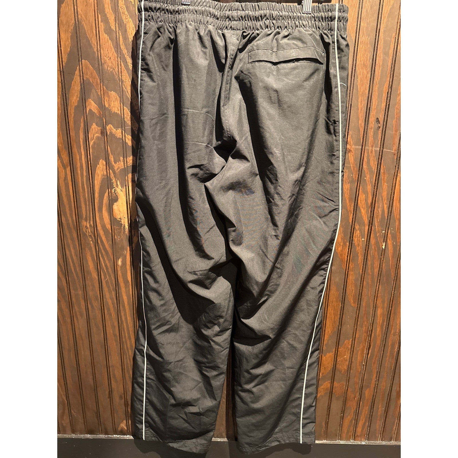 Nike Mens Track Pants Black Nylon Windbreaker Piping Swoosh Logo Straight Leg L