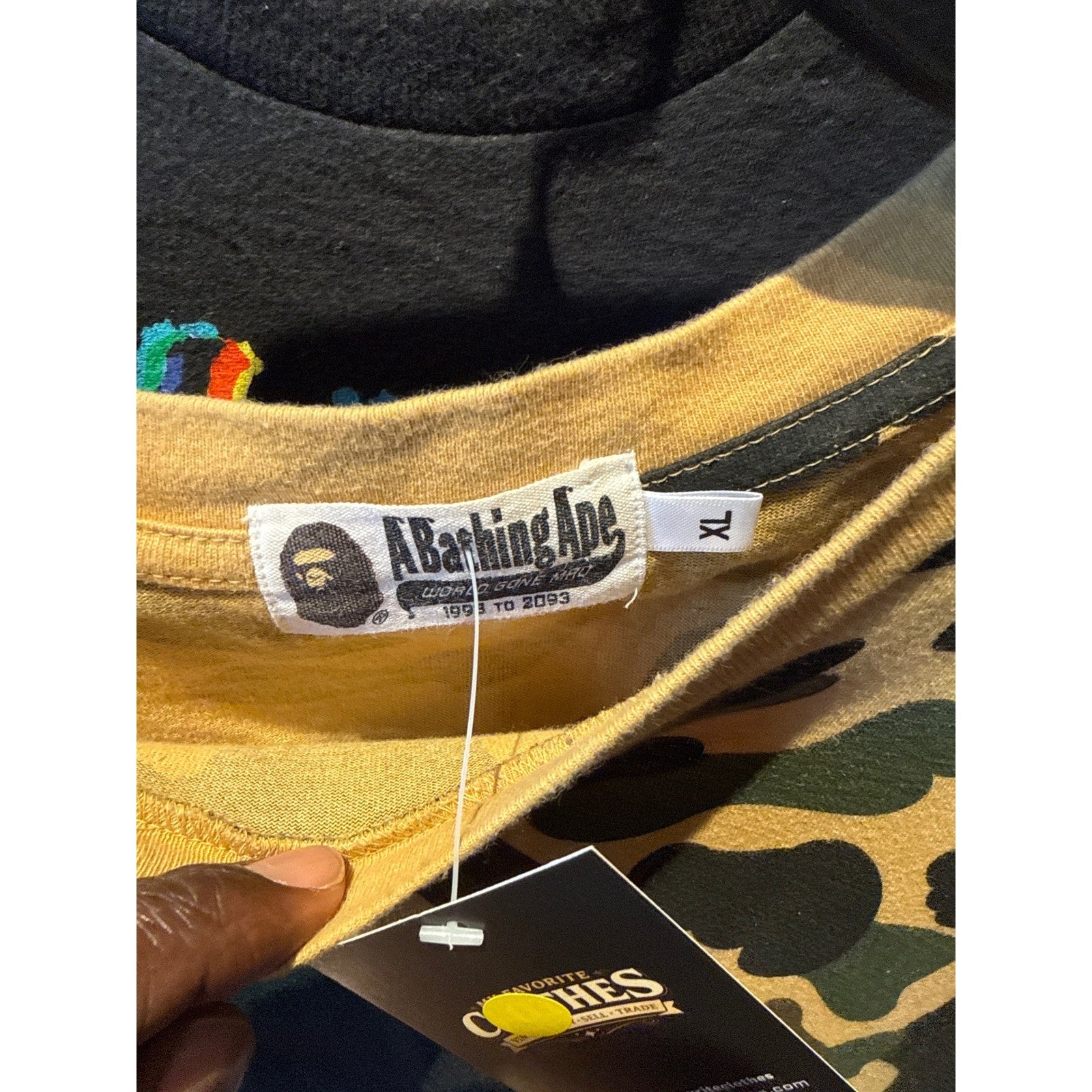 A Bathing Ape BAPE Shark Face 1st Camo Yellow T-Shirt Mens XL WGM Short Sleeve