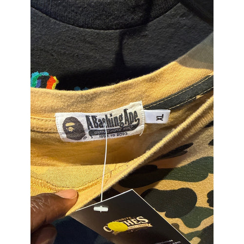 A Bathing Ape BAPE Shark Face 1st Camo Yellow T-Shirt Mens XL WGM Short Sleeve