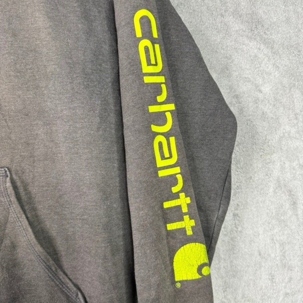 Carhartt Loose Fit Heavyweight Hooded Sweatshirt Gray 2XL Logo Sleeve