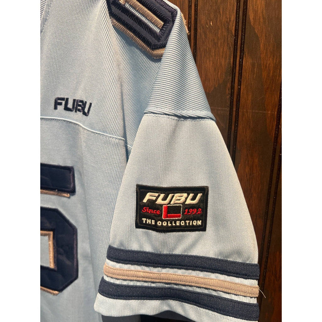 Vintage FUBU Sports Football Jersey Light Blue Navy 05 Mesh Streetwear Mens L