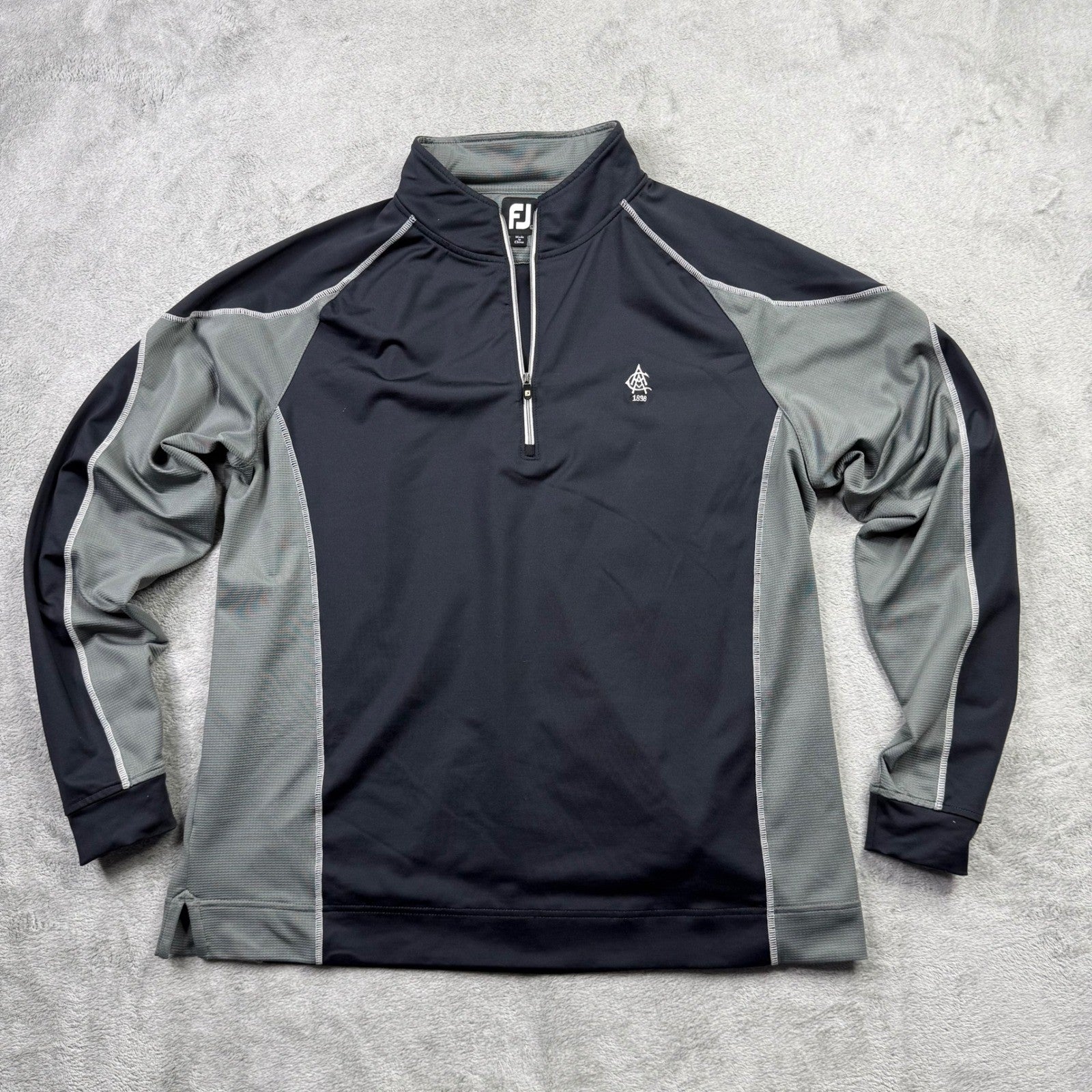 FootJoy FJ Mens Large Quarter Zip Golf Pullover Jacket Black Gray Performance