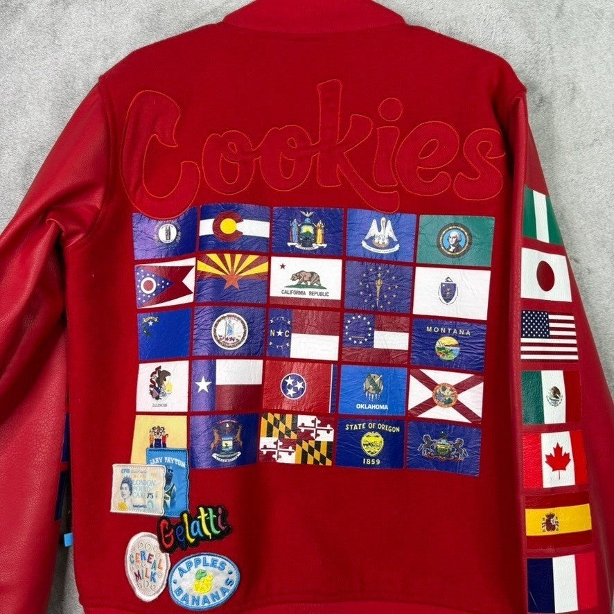 Cookies Varsity Jacket Red Leather Patches World Famous Est 1993 Mens Large