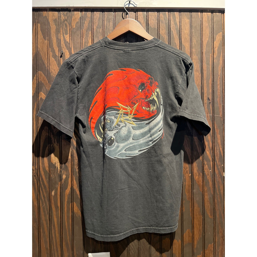 Metallica Rebel Skull Graphic T-Shirt Faded Black Red Flame Band Tee Mens Medium