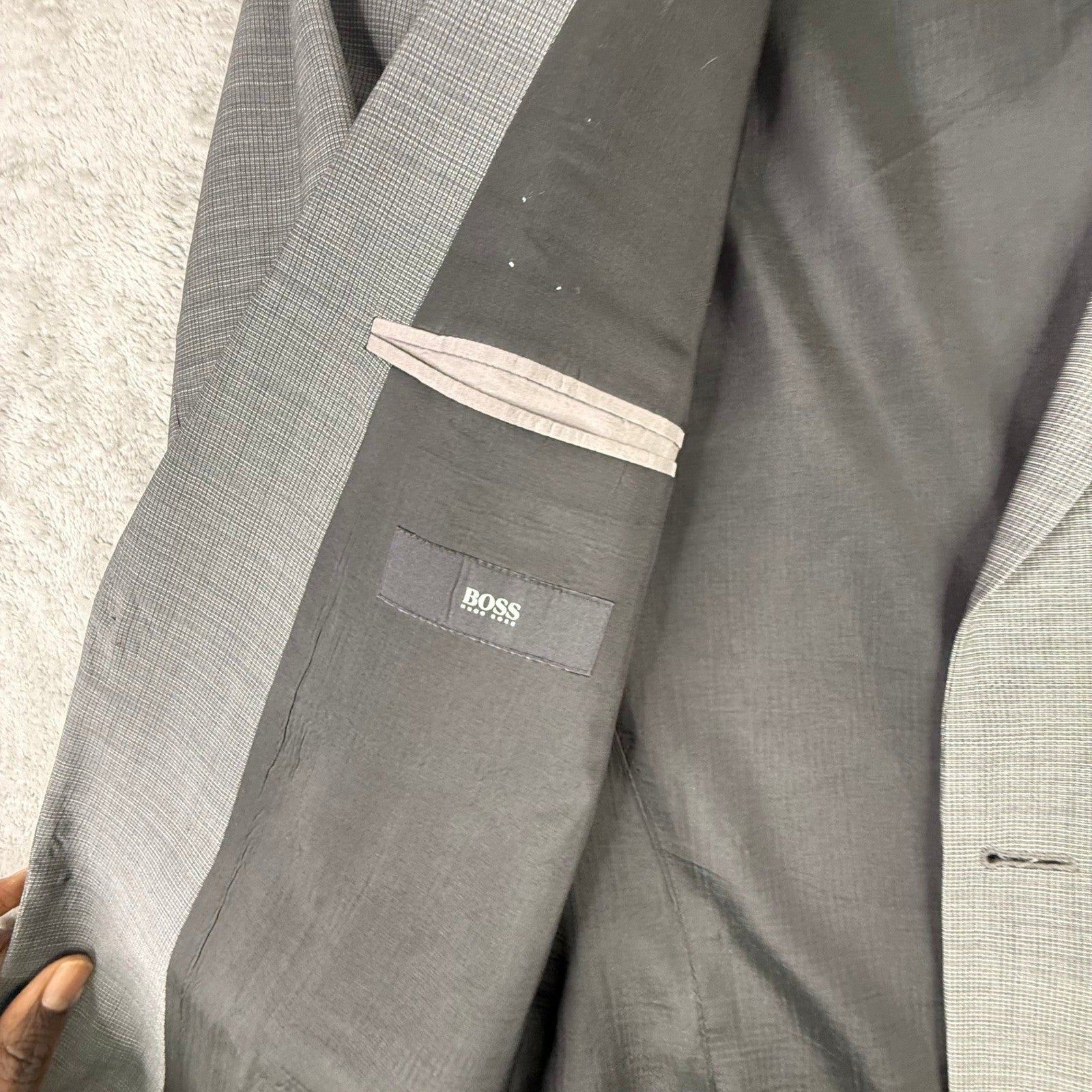 Hugo Boss Mens Grey Textured Two Button Wool Blend Suit Blazer Trousers Set