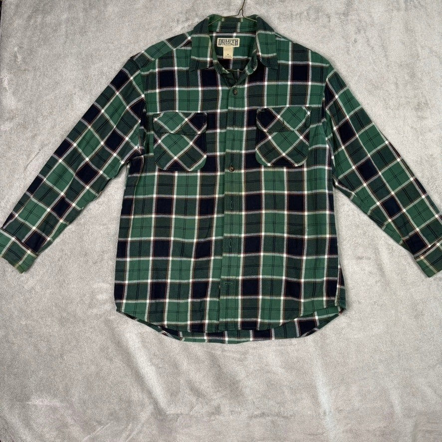 Duluth Trading Co Mens Plaid Flannel Long Sleeve Button Up Shirt Green Navy M