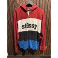 Stussy Mens Colorblock Rugby Hoodie Long Sleeve Logo Red White Blue Black Large