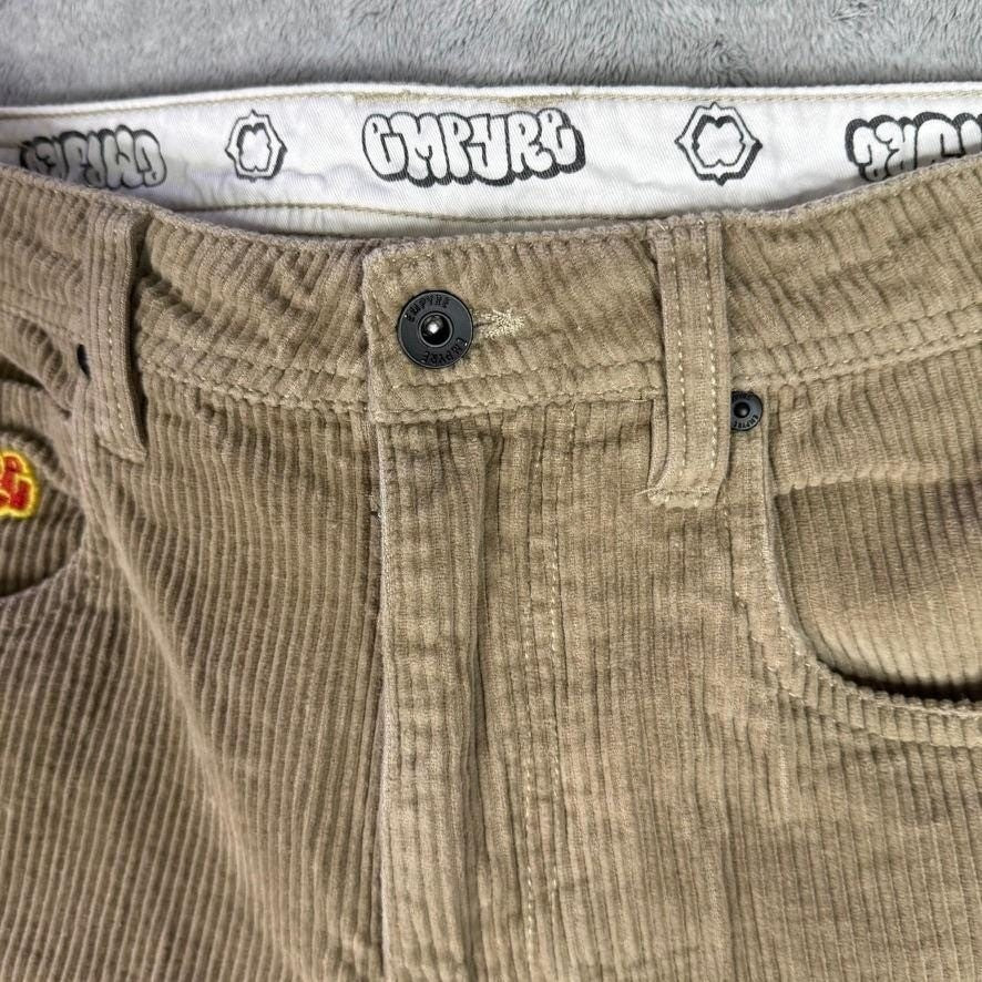 GMPR JRS Corduroy Pants Tan Straight Leg Embroidered Logo Size 32