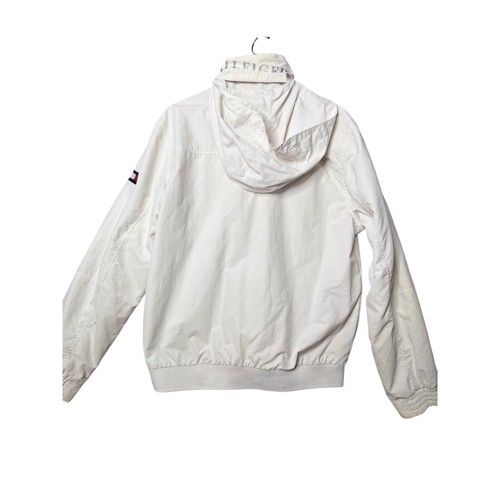 Tommy Hilfiger White Full Zip Jacket Men's L/G Hooded Windbreaker Vintage