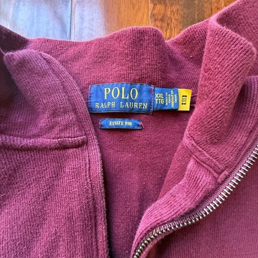 Polo Ralph Lauren Estate Rib Quarter Zip Pullover Burgundy Maroon Mens XXL
