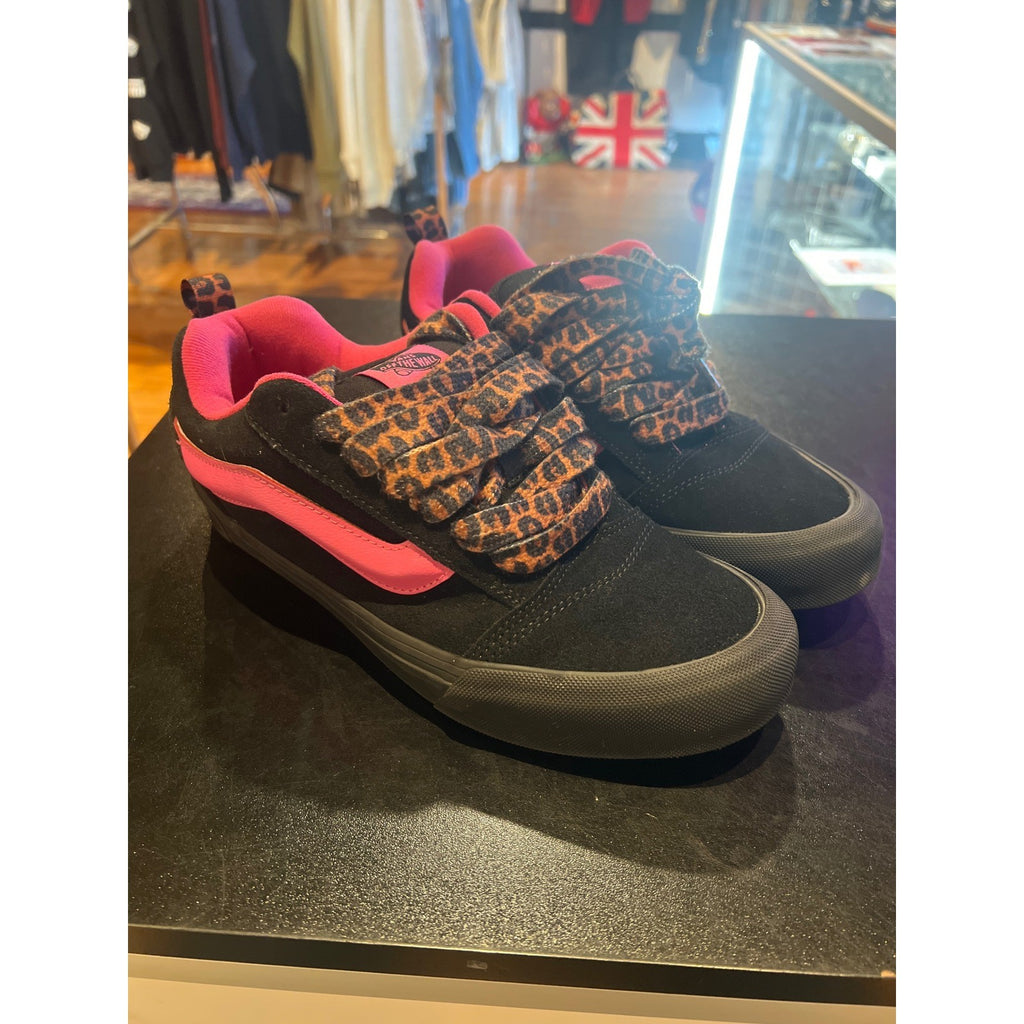 Vans Knu Skool Black Pink Leopard Print Fat Laces Mens 8 Womens 9.5 Skate Shoes