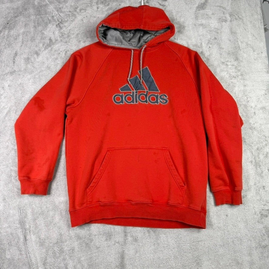 Adidas Orange Pullover Hoodie with Logo Pocket Sweatshirt Mens Size Large
