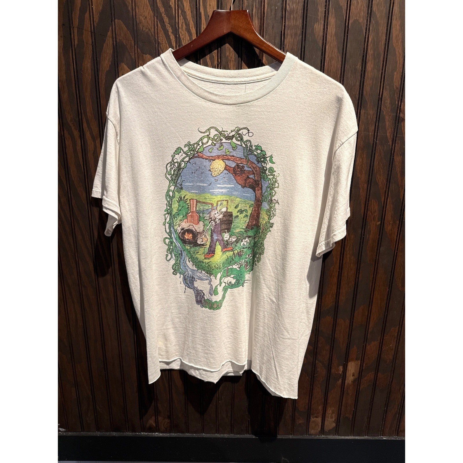 Vintage Grateful Dead Steal Your Face Moonshine Graphic T-Shirt White Large 90s