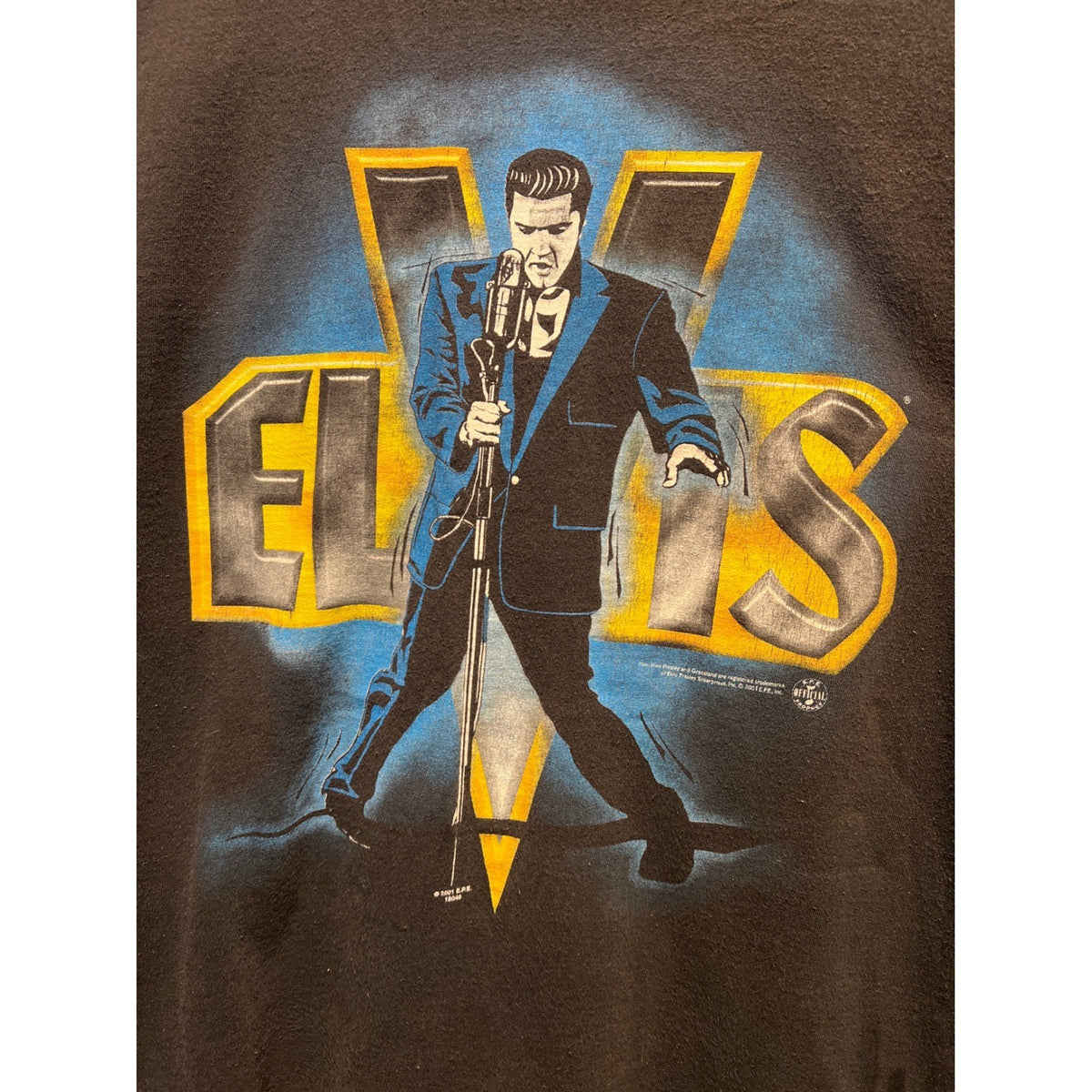 Vintage 2001 Elvis Presley Graphic T-Shirt Alstyle Black Large Rock N Roll Tee