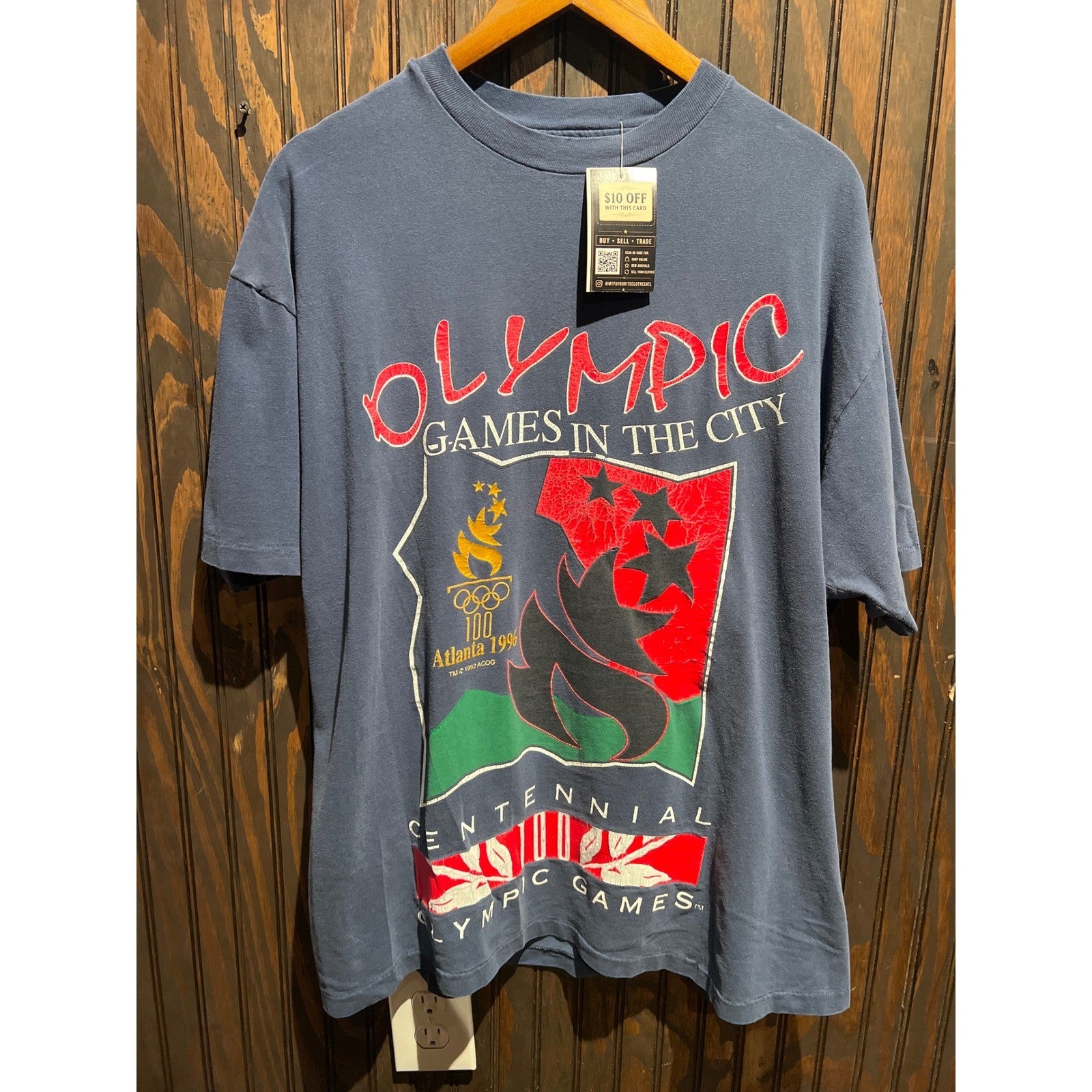 Vintage 1996 Atlanta Olympic Games Centennial T-Shirt Navy Blue XL 24x30