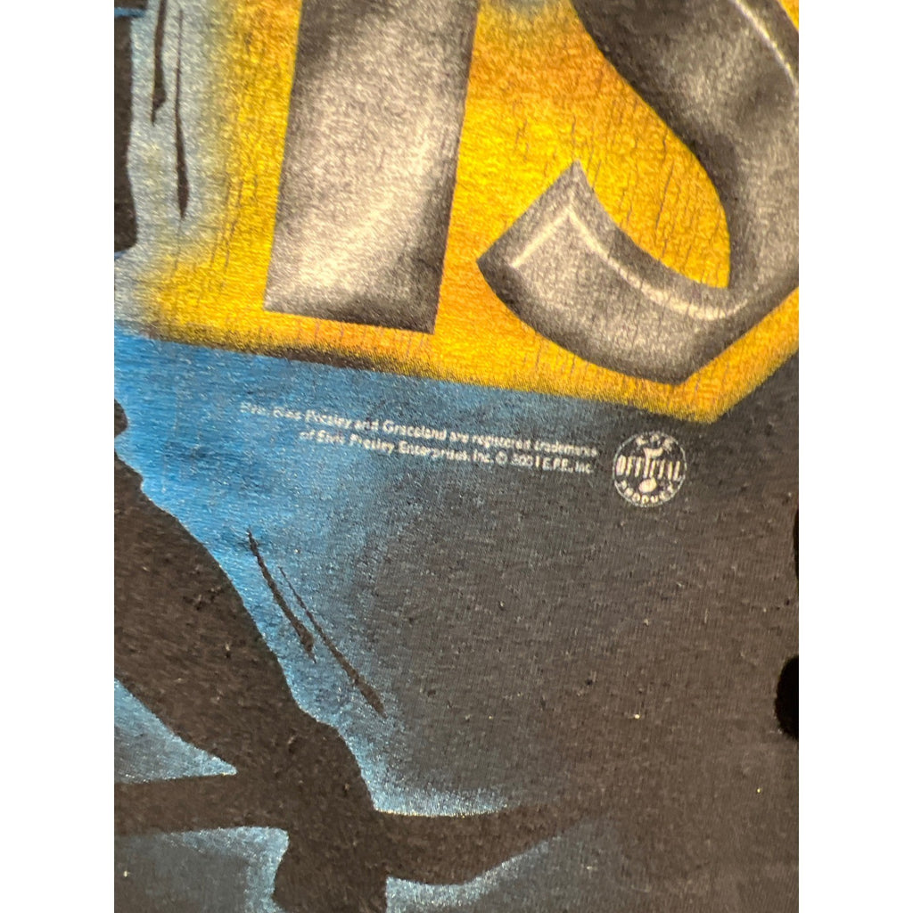 Vintage 2001 Elvis Presley Graphic T-Shirt Alstyle Black Large Rock N Roll Tee