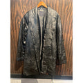 Vintage Black Leather Patchwork Duster Coat Mid Length Shawl Collar Jacket