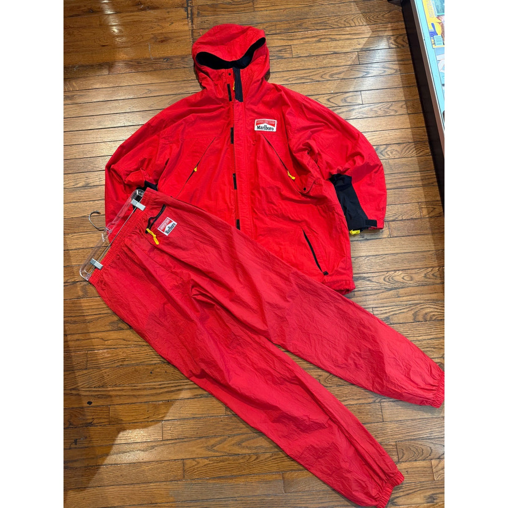 Vintage Marlboro Adventure Team Red Nylon Track Suit Jacket XL Pants L 90s Set