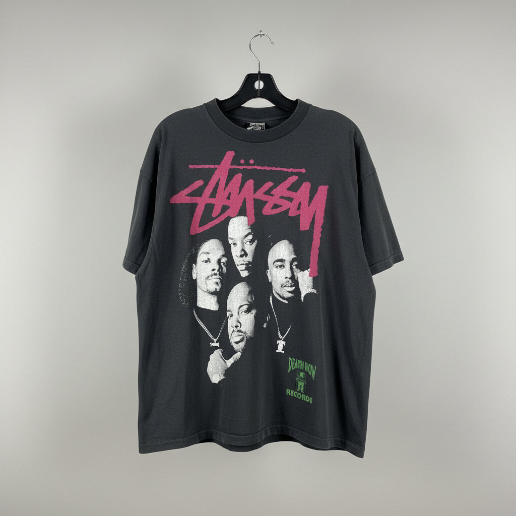 Stussy Death Row Records T-Shirt Mens XL Black Snoop Dogg Tupac Dre Made in USA